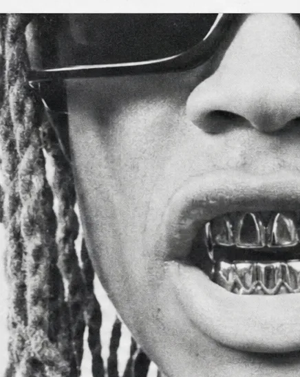 Model met zilveren grillz