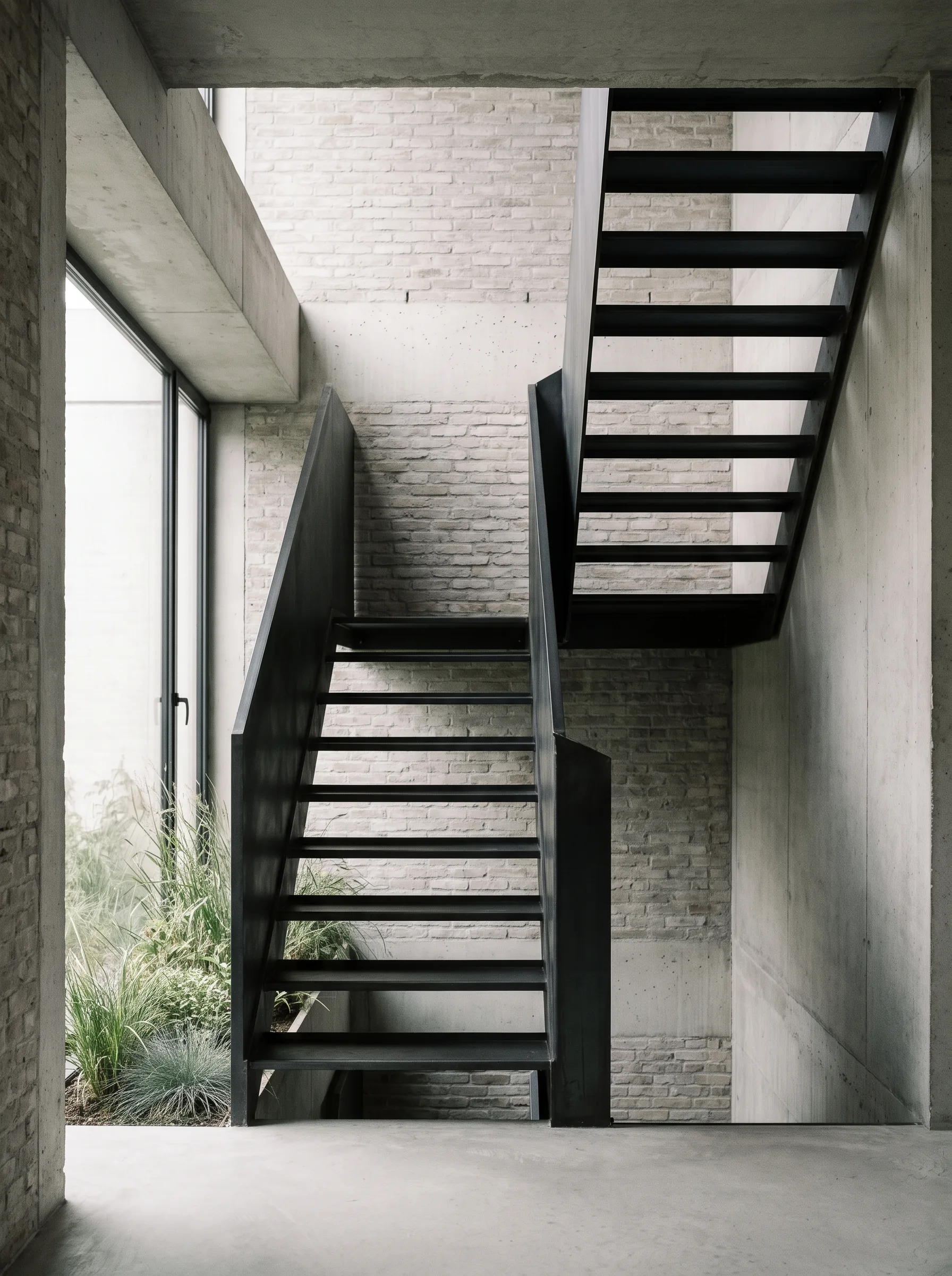 Donkere trap in betonnen interieur