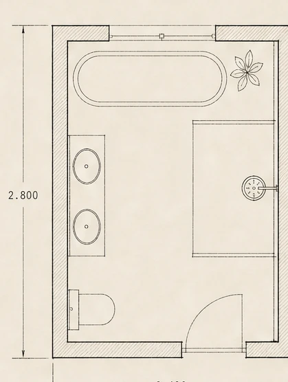 Plattegrond van een badkamer